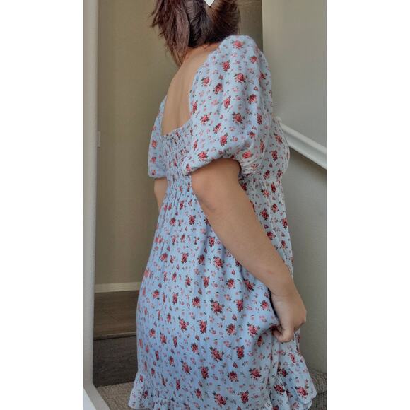 Reformation Bristol Blue Floral Puff Sleeve Smocked Mini Dress Petunia Sz Small - Picture 3 of 8